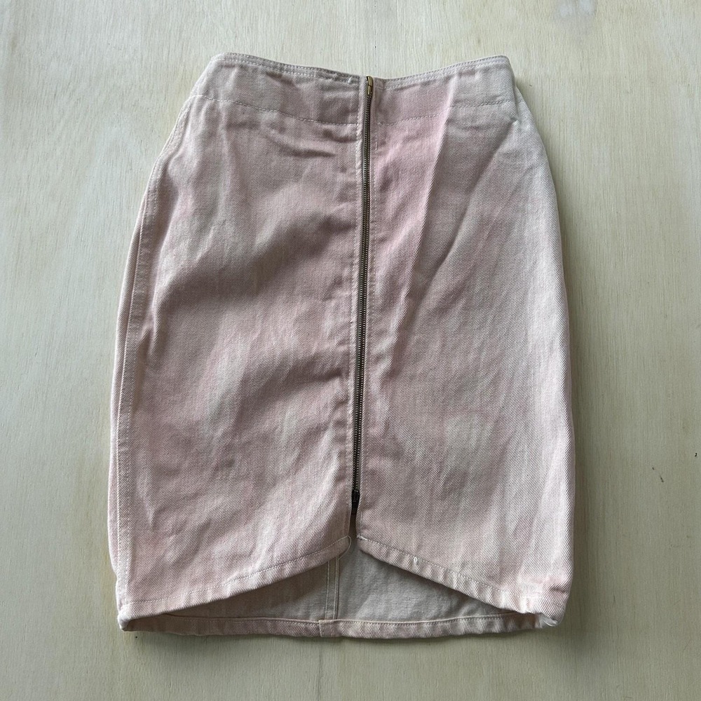 Vintage Pink Denim Skirt Womens 7 Tulip Asymmetric Zip Mini Made USA Casual